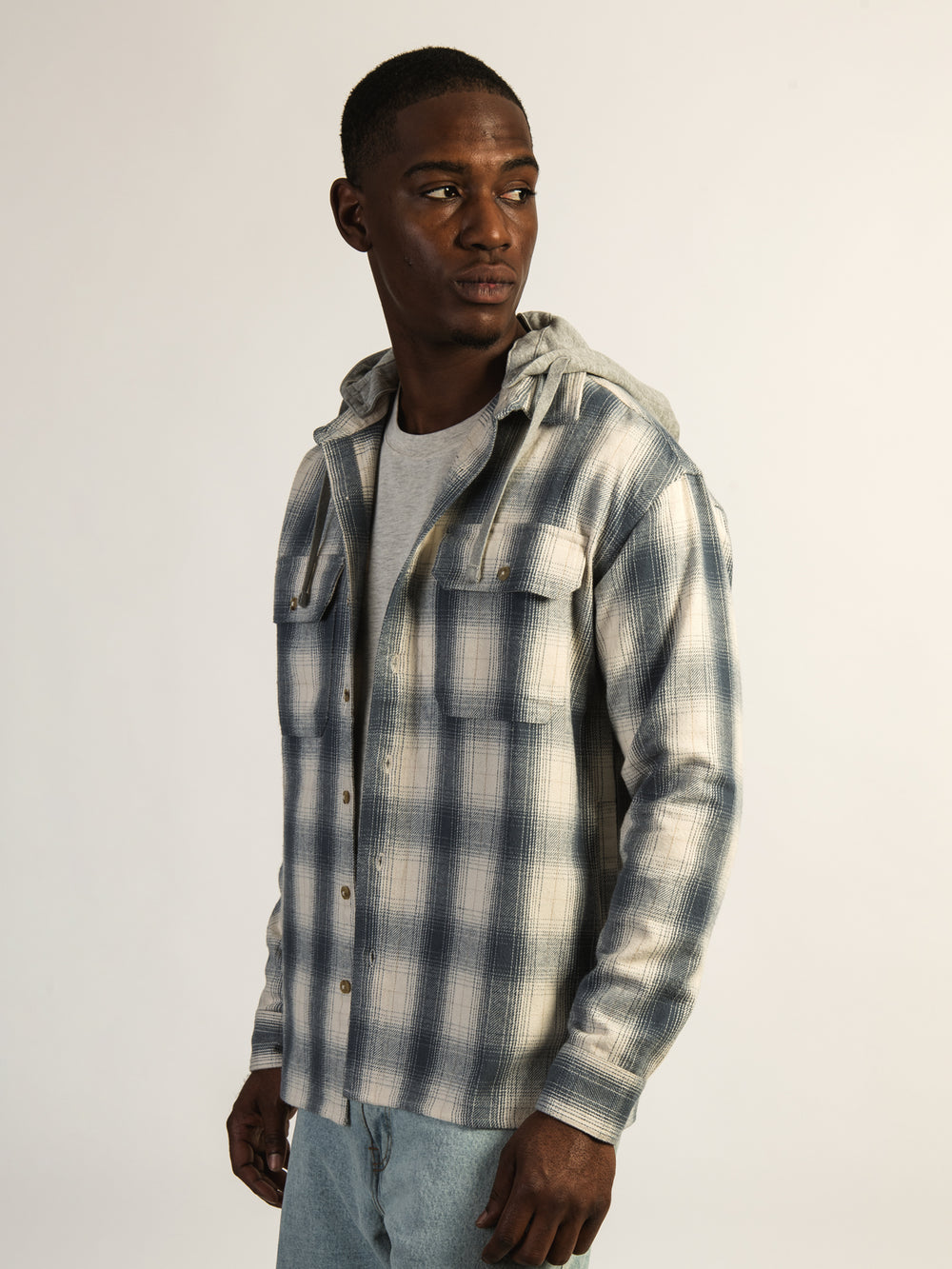 KOLBY FLANNEL HOODIE - BLUE