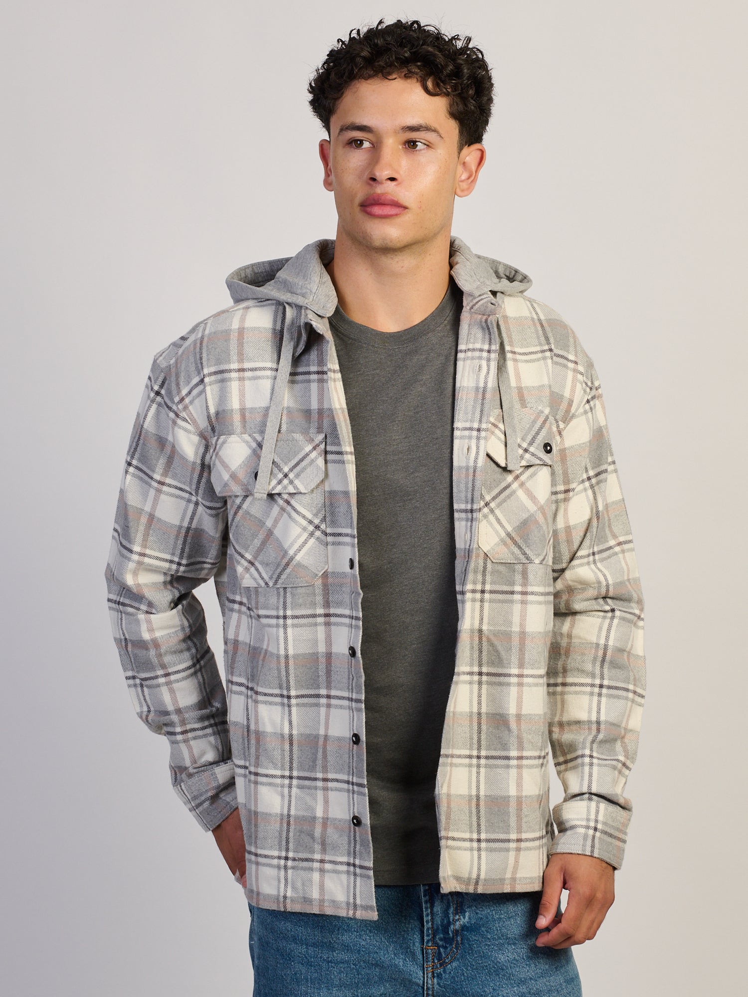 KOLBY FLANNEL HOODIE - CREAM