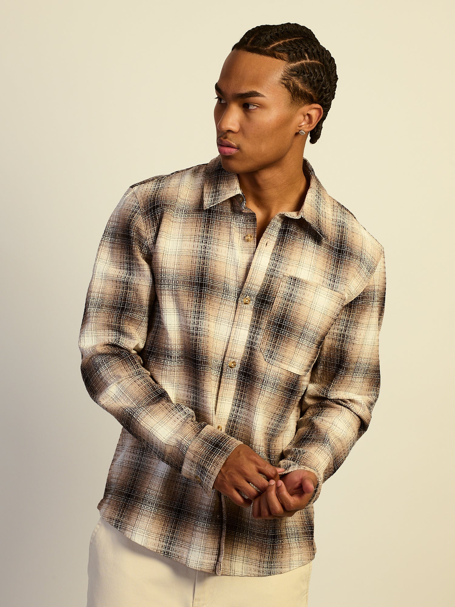 KOLBY BOXY PLAID SHIRT - NATURAL