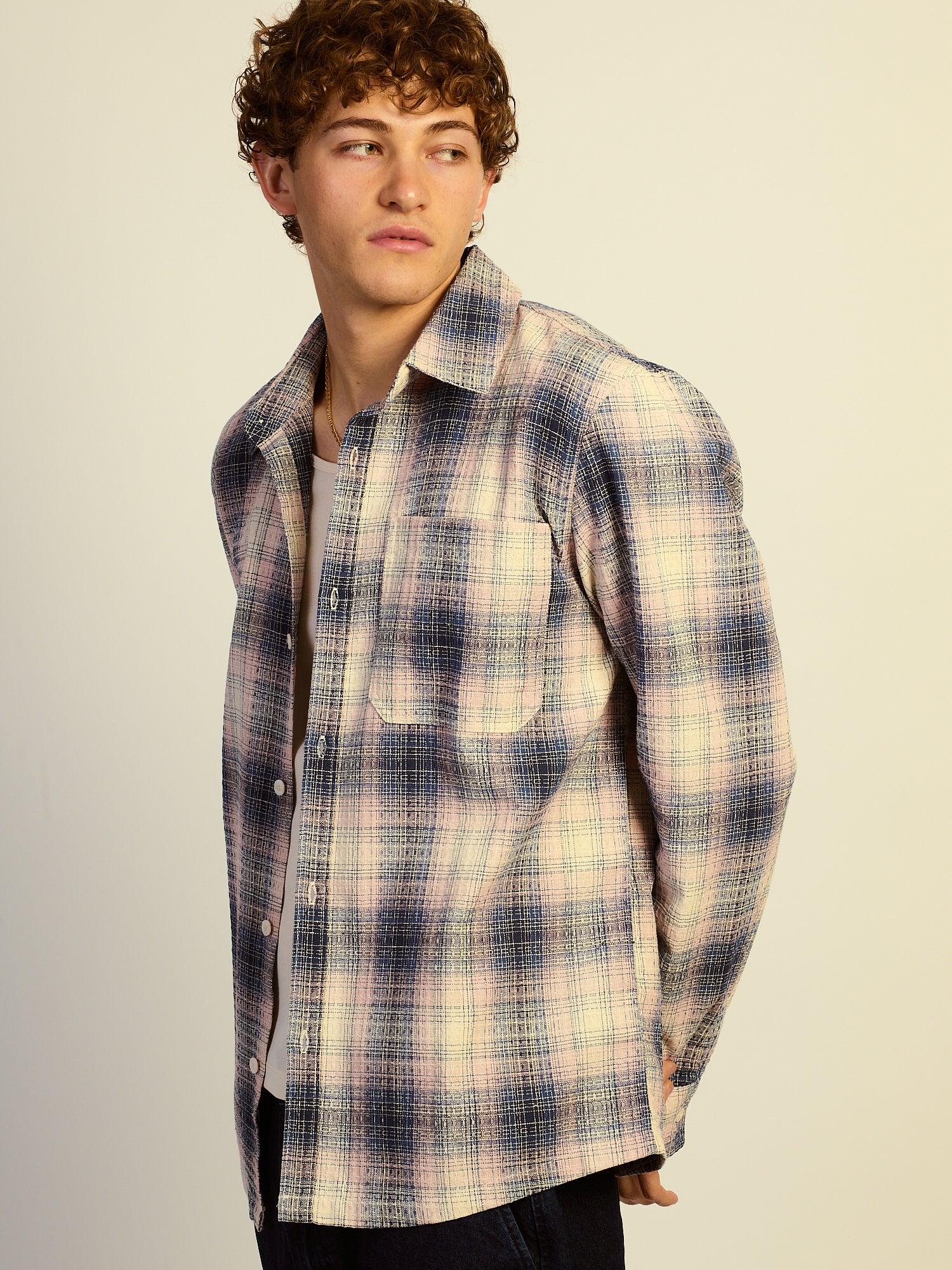 KOLBY BOXY PLAID SHIRT - NATURAL