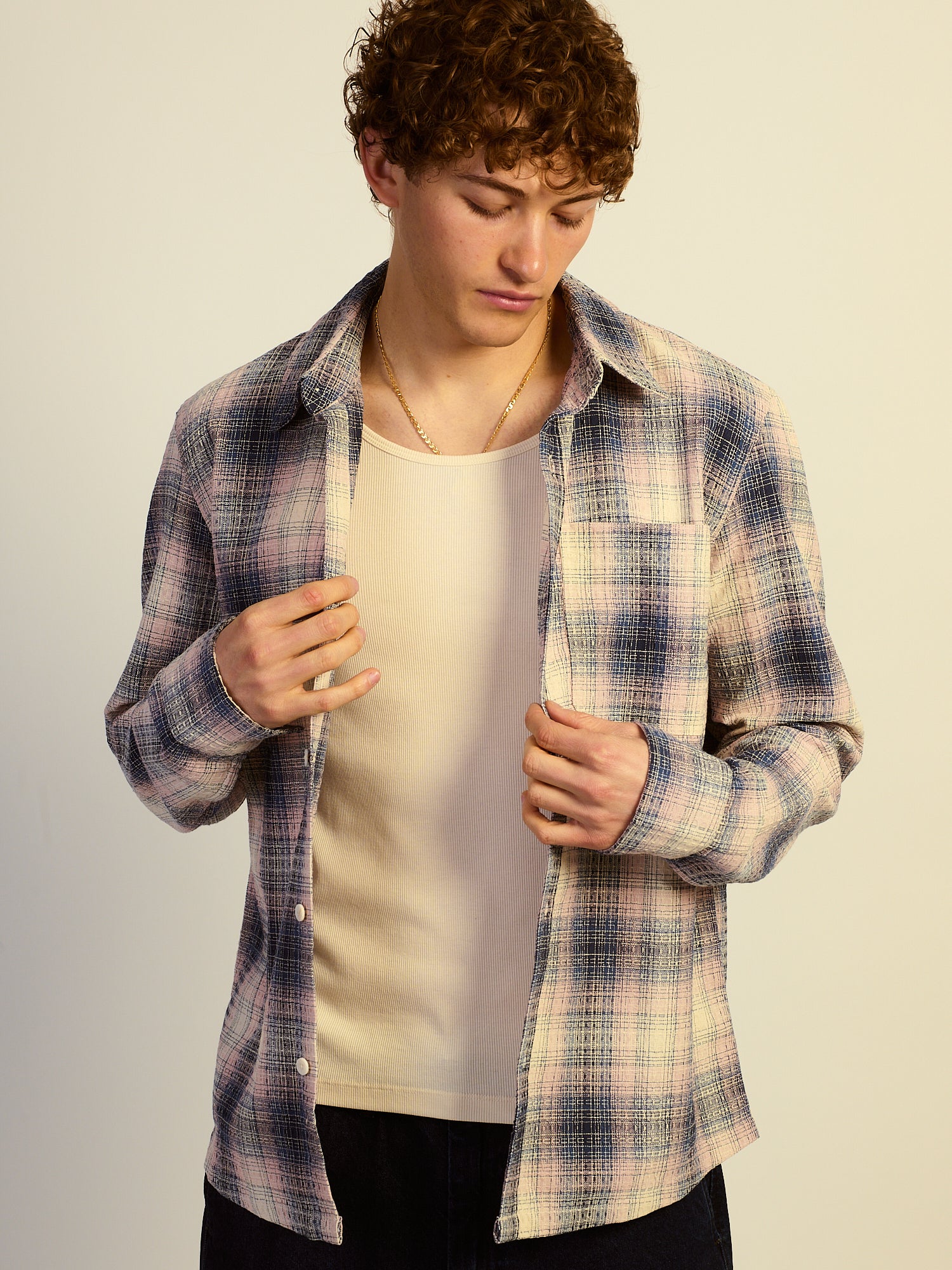 KOLBY BOXY PLAID SHIRT - OFF WHITE