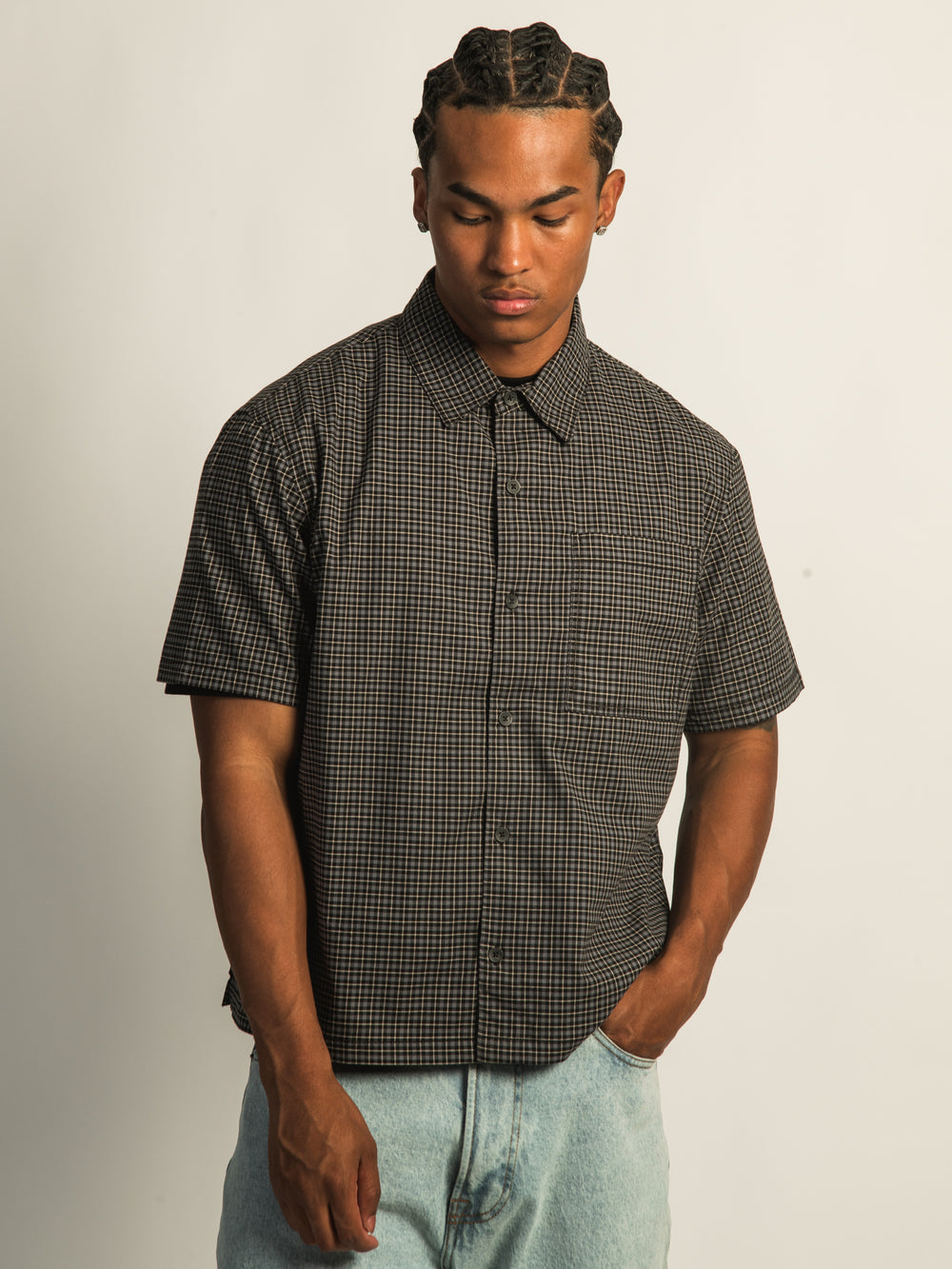 KOLBY BOXY PLAID SHIRT - BLACK