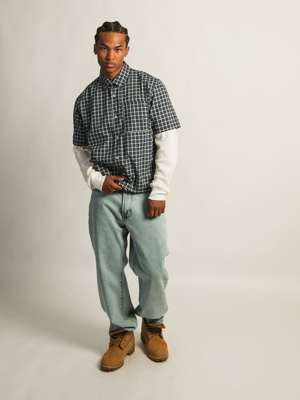 KOLBY BOXY PLAID SHIRT - BLUE