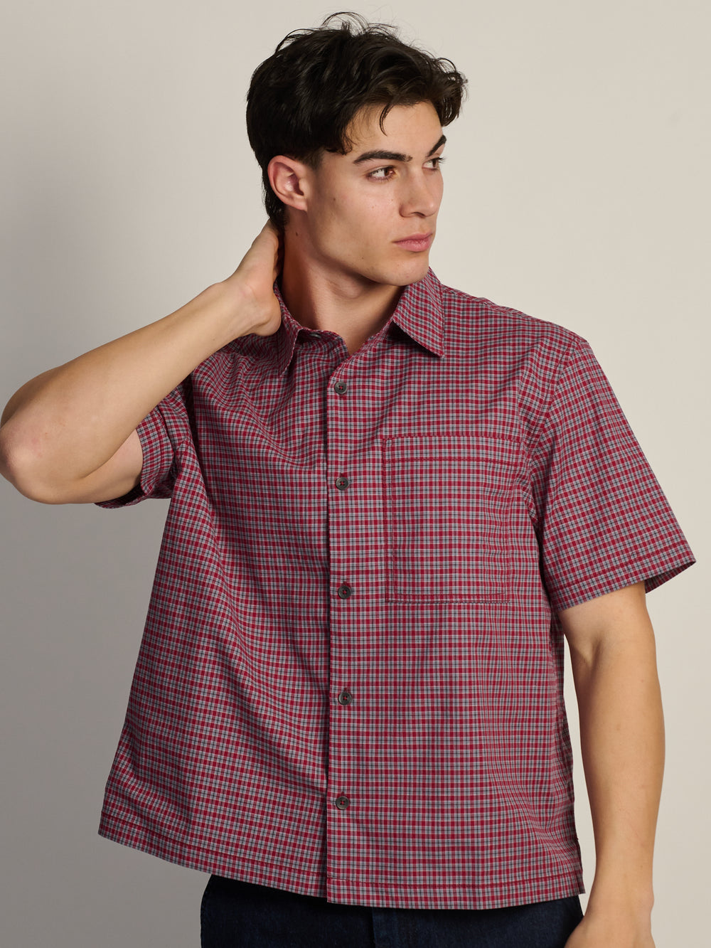 KOLBY BOXY PLAID SHIRT - BURGUNDY
