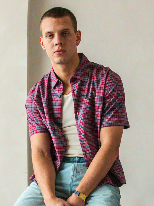 KOLBY BOXY PLAID SHIRT - BURGUNDY