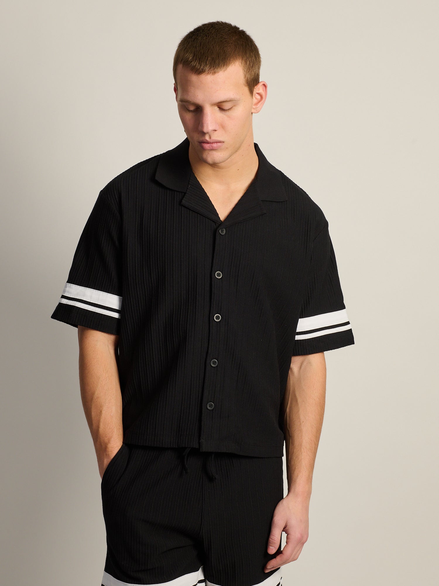 CHEMISE KOLBY CÔTELÉE COURTE - NOIR