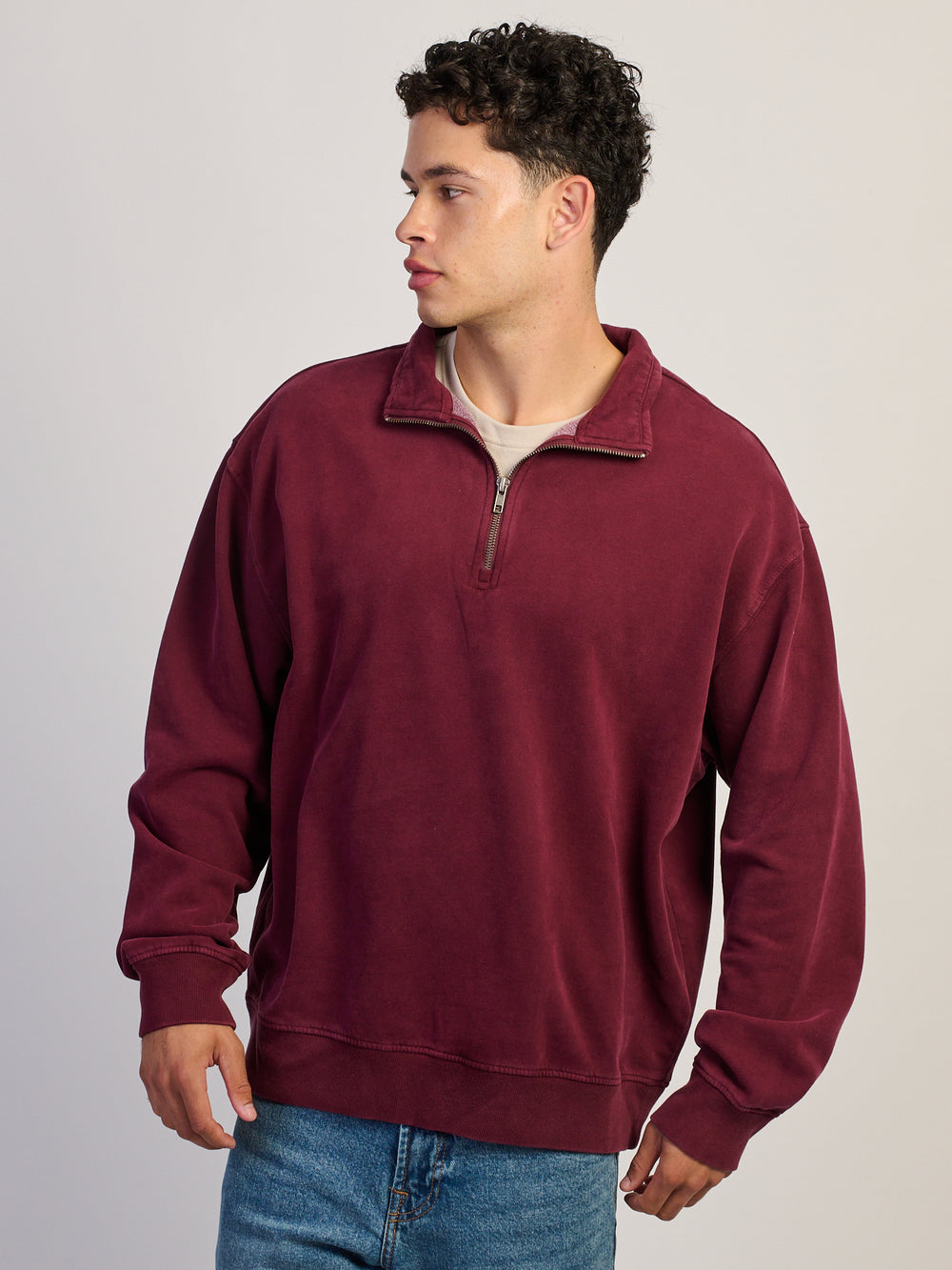 KOLBY RELAXED FIT QUARTER ZIP - BURGUNDY