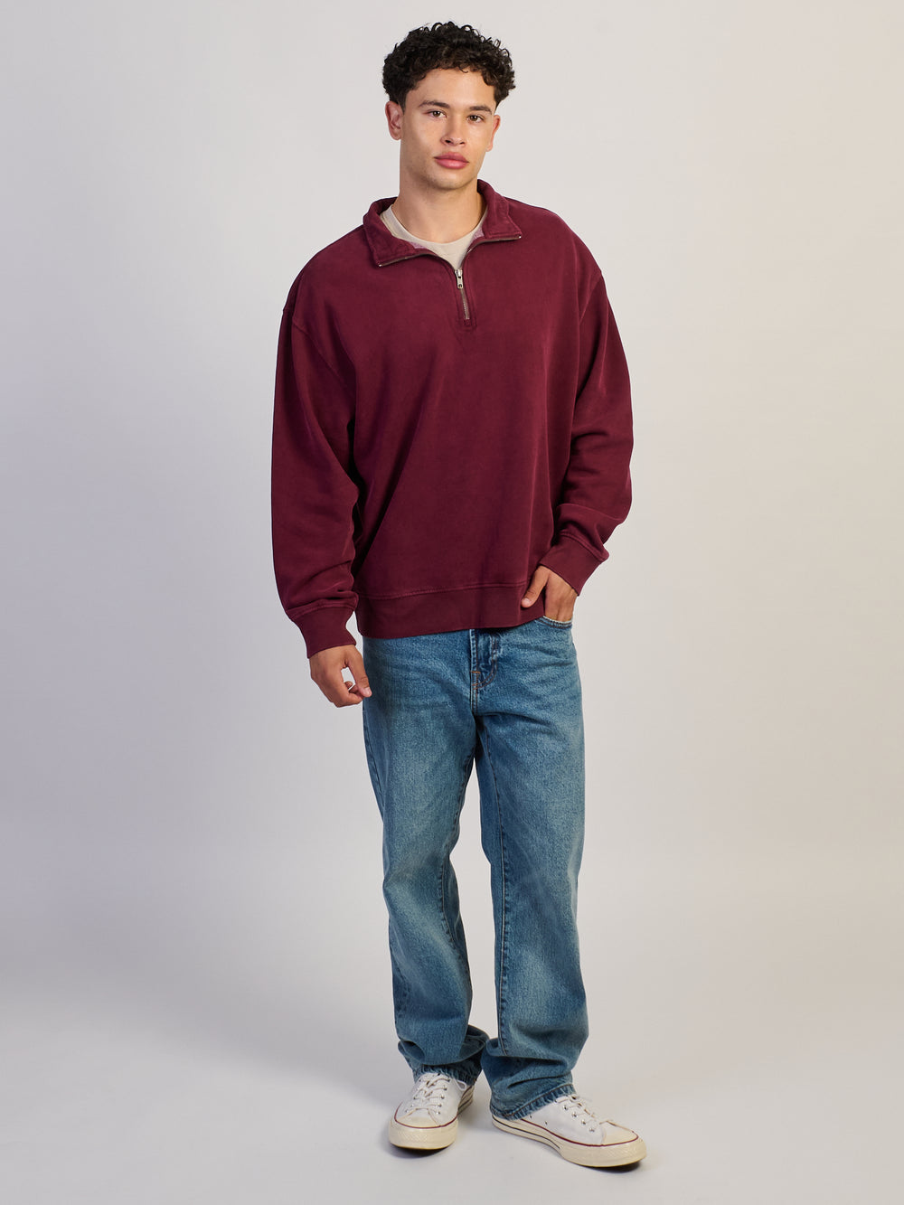 KOLBY RELAXED FIT QUARTER ZIP - BURGUNDY