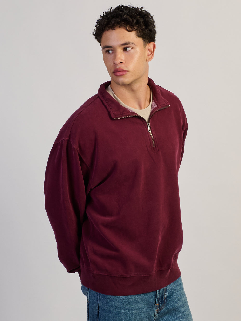 KOLBY RELAXED FIT QUARTER ZIP - BURGUNDY