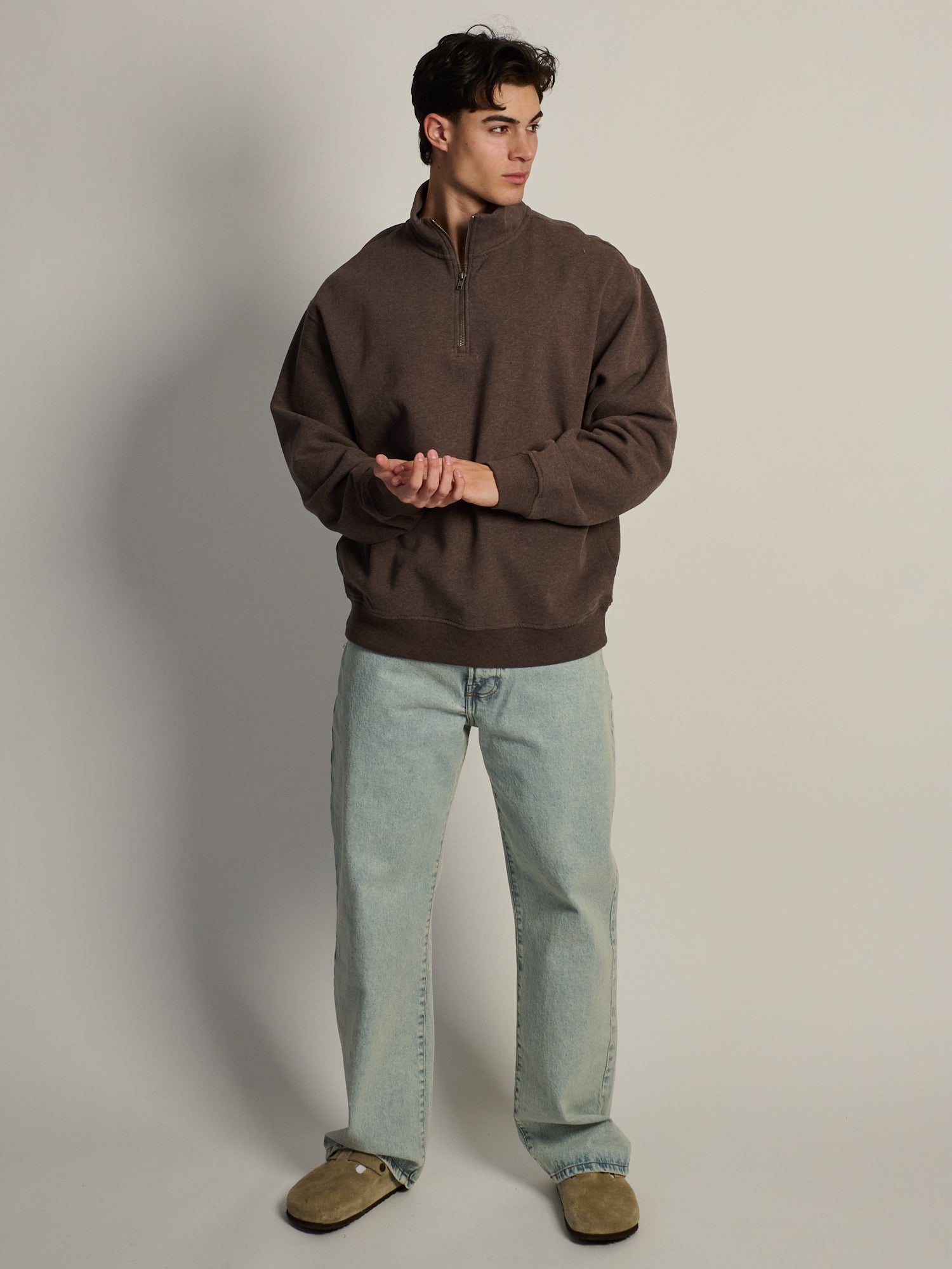 KOLBY RELAXED FIT QUARTER ZIP - CHOCOLATE