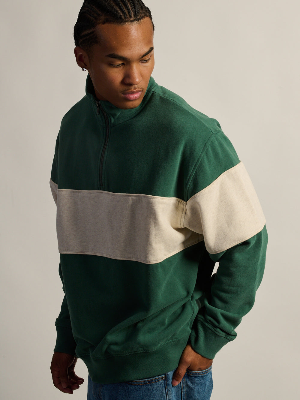 KOLBY SWEAT À CAPUCHE ZIPPÉ COUPE RELAXÉE - VERT