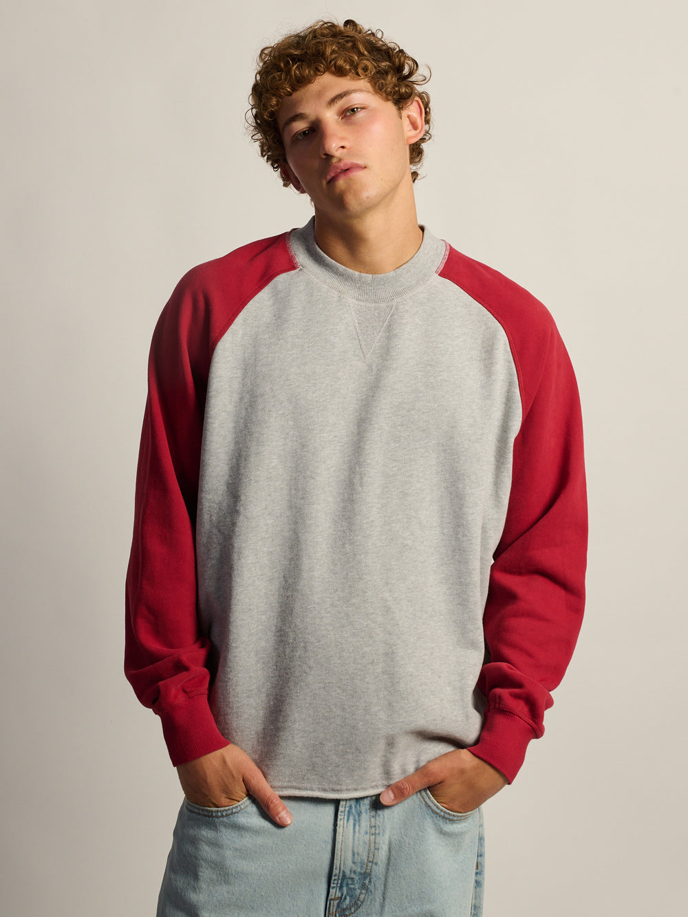 KOLBY RAGLAN CREW SWEAT À CAPUCHE - ROUGE