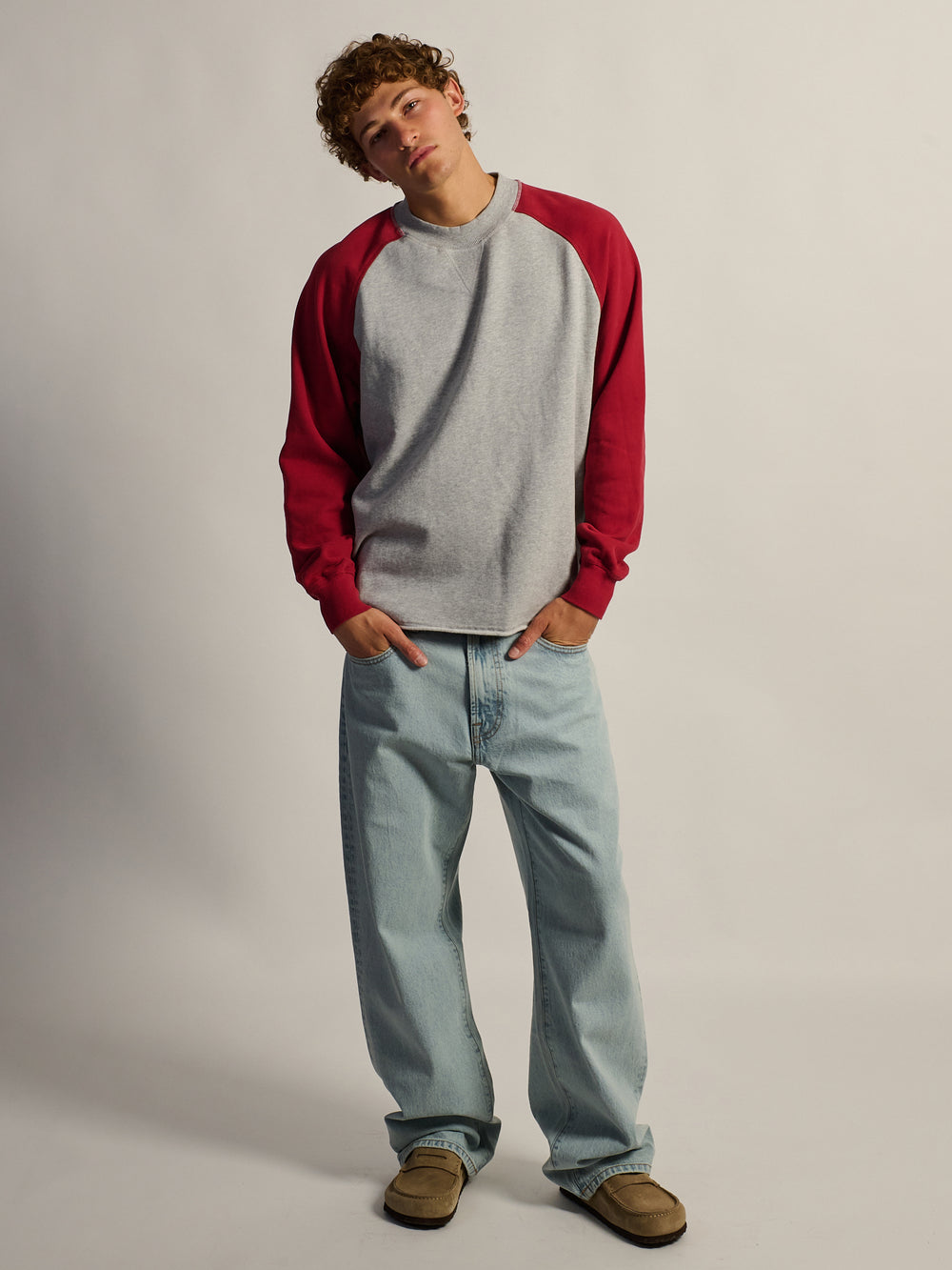 KOLBY RAGLAN CREW SWEAT À CAPUCHE - ROUGE