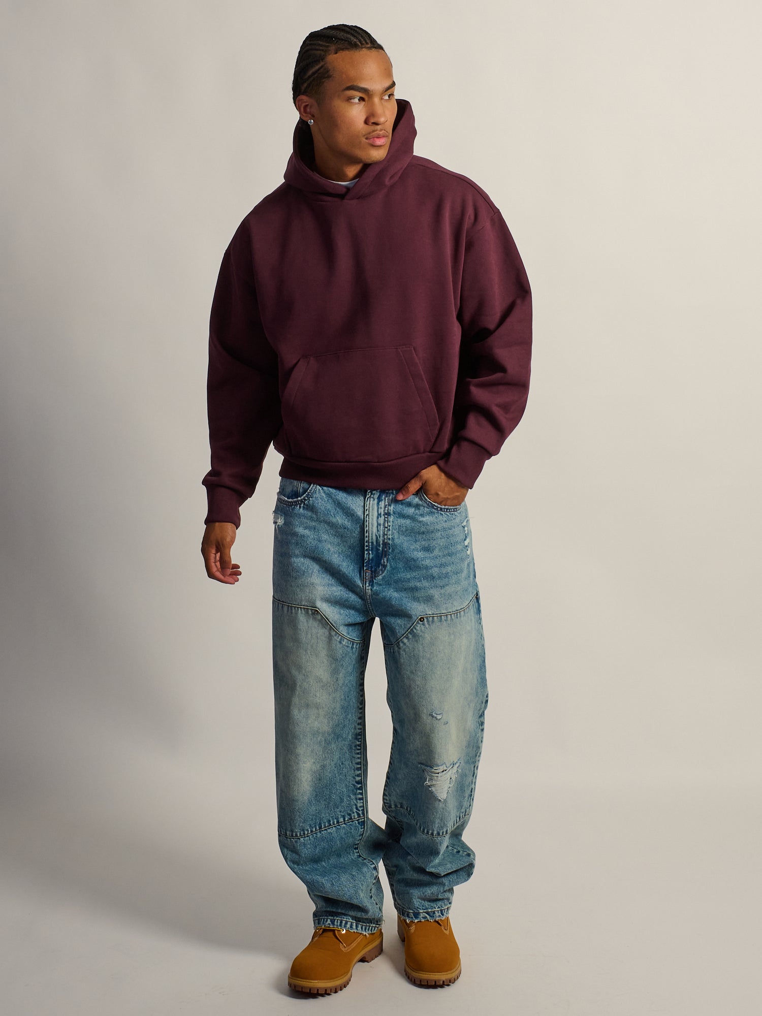 KOLBY SHORT CUT HEAVYWEIGHT HOODIE - PLUM