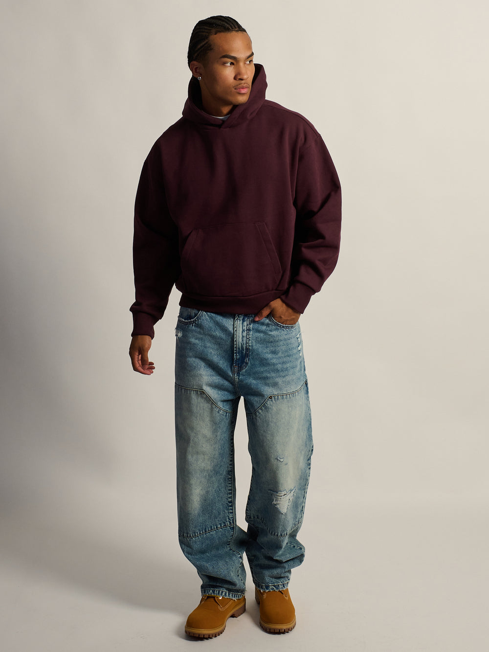 KOLBY SHORT CUT HEAVYWEIGHT HOODIE - PLUM