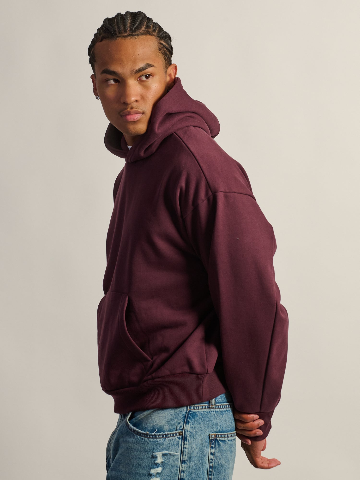 KOLBY SHORT CUT HEAVYWEIGHT HOODIE - PLUM