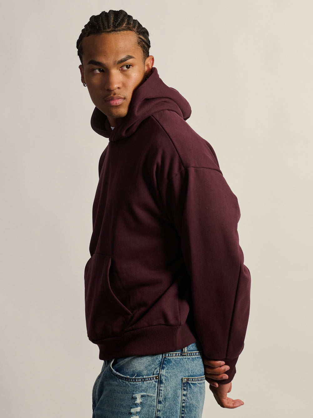 KOLBY SHORT CUT HEAVYWEIGHT HOODIE - PLUM