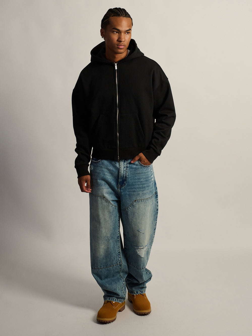 KOLBY SHORT CUT HEAVYWEIGHT ZIP - UP HOODIE - BLACK