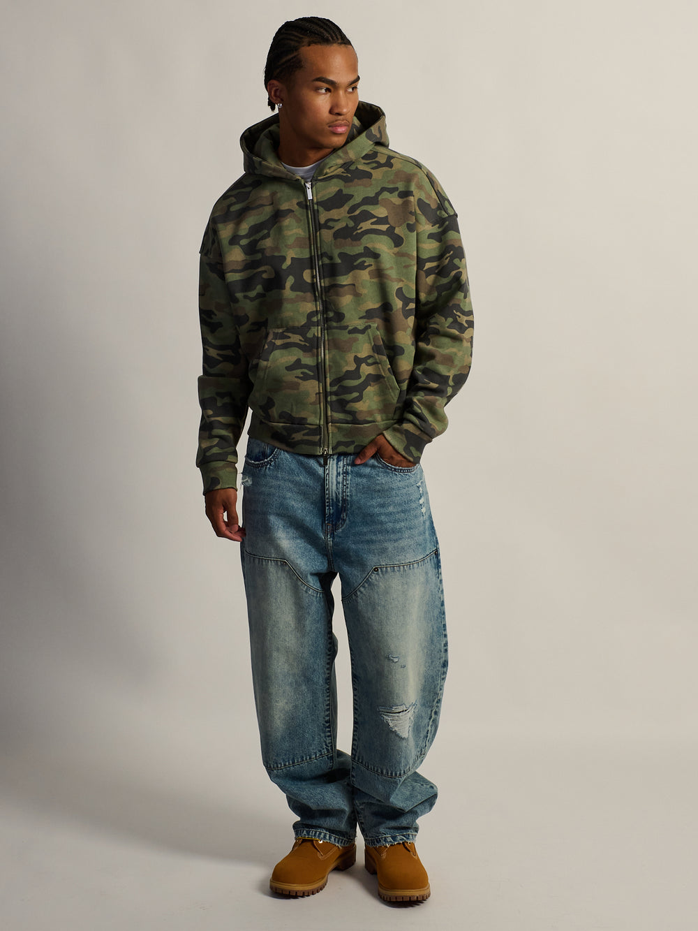 KOLBY SHORT CUT HEAVYWEIGHT ZIP - UP HOODIE - CAMOUFLAGE