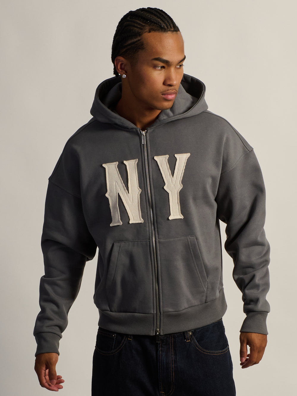 KOLBY SHORT CUT HEAVYWEIGHT ZIP - UP HOODIE - CHARBON