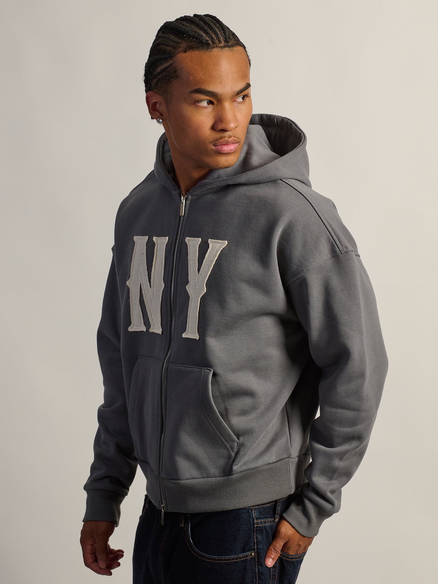 KOLBY SHORT CUT HEAVYWEIGHT ZIP-UP - CHARCOAL