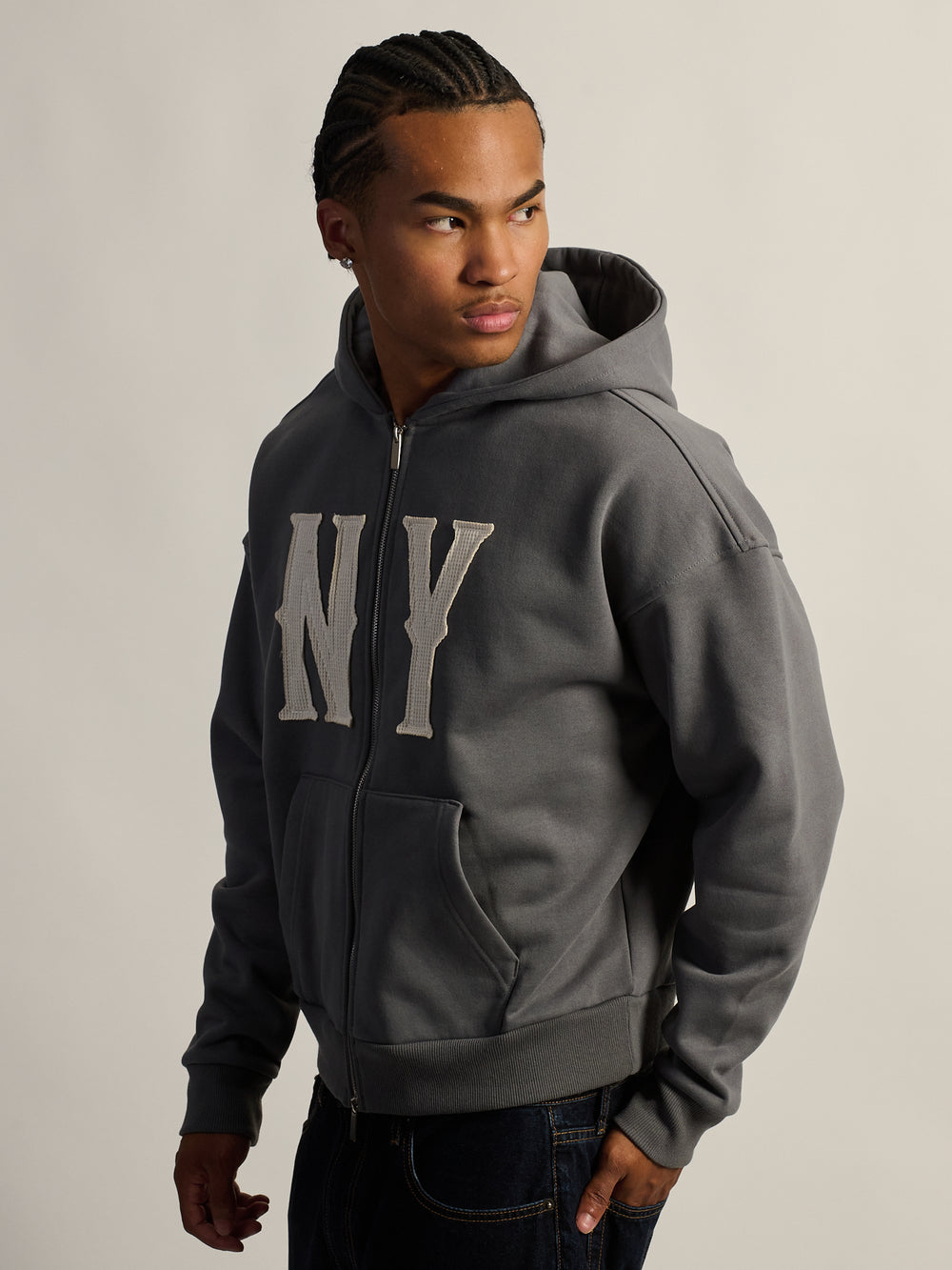 KOLBY SHORT CUT HEAVYWEIGHT ZIP - UP HOODIE - CHARBON