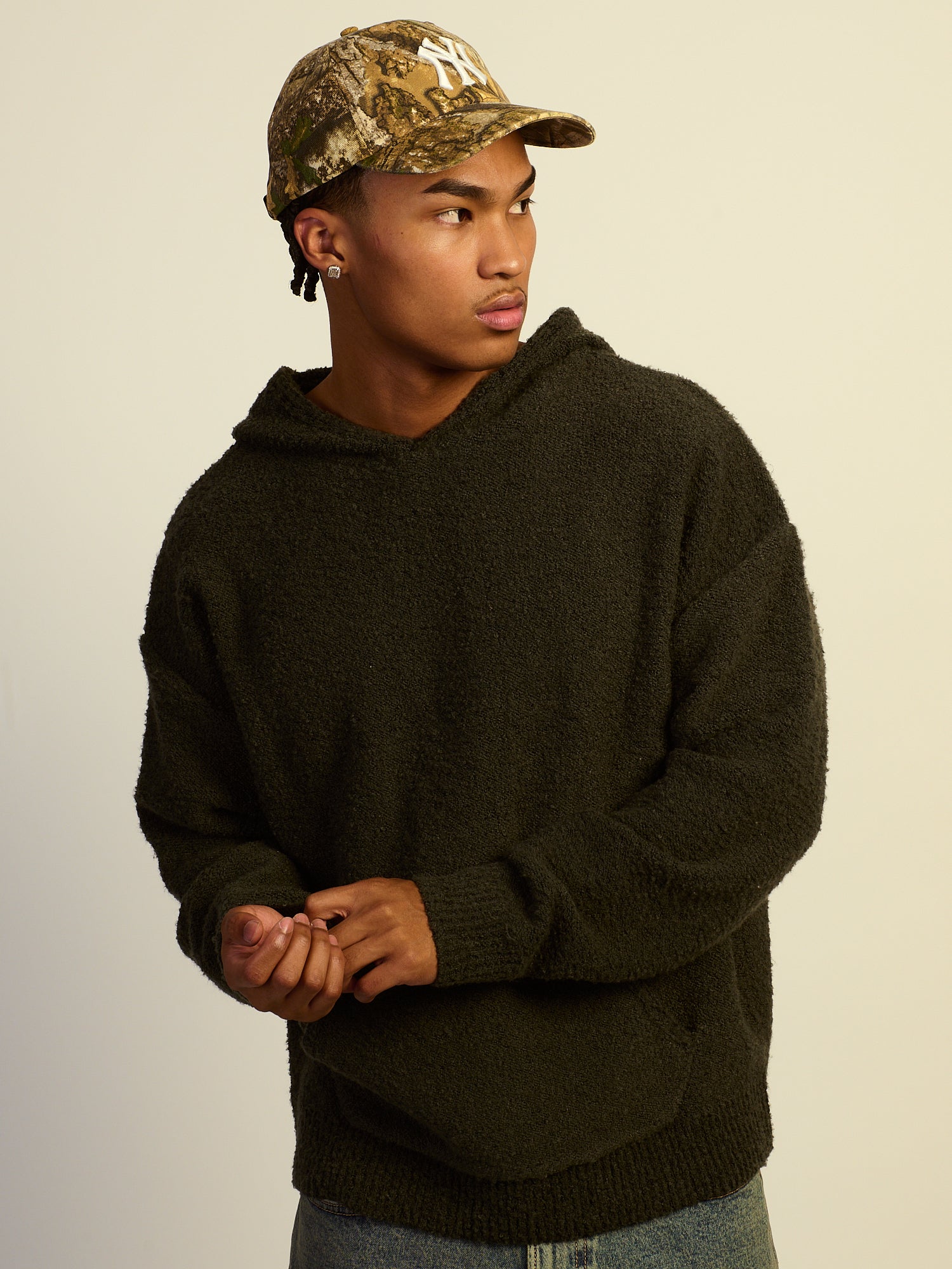 KOLBY RELAXED FIT TEXTURED HOODIE - FOREST