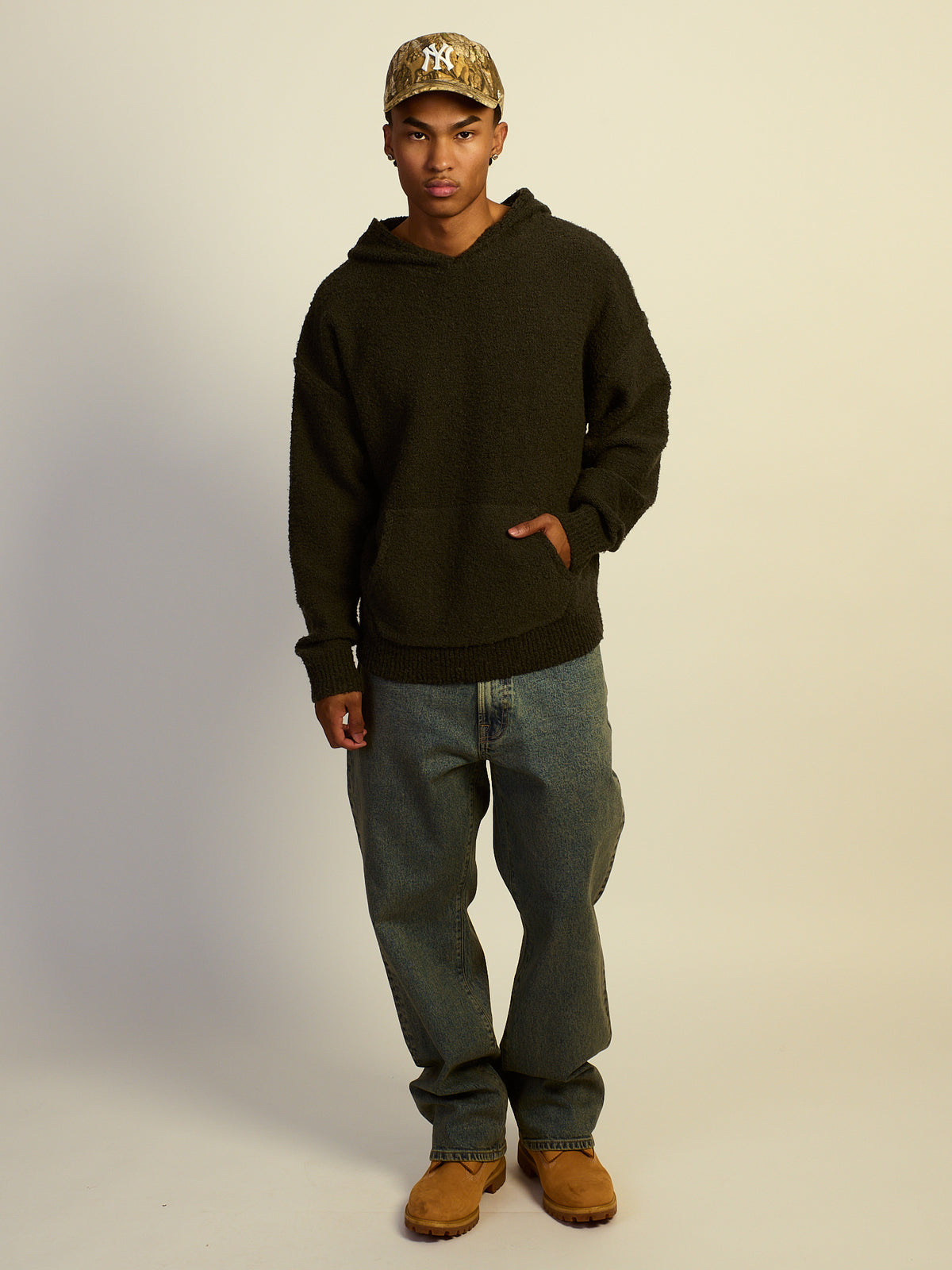 KOLBY RELAXED FIT TEXTURED HOODIE - FOREST