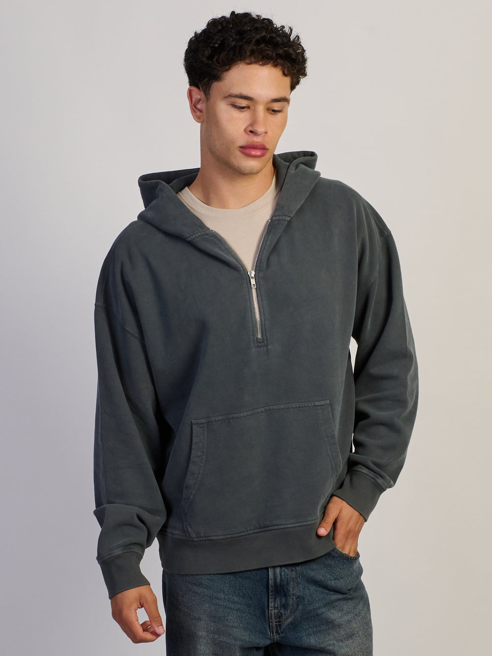 KOLBY RELAXED FIT QUARTER ZIP HOODIE - CHARCOAL