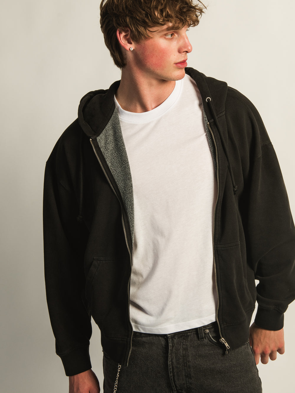 KOLBY RELAXED CREW FIT FULL ZIP HOODIE  - BLACK