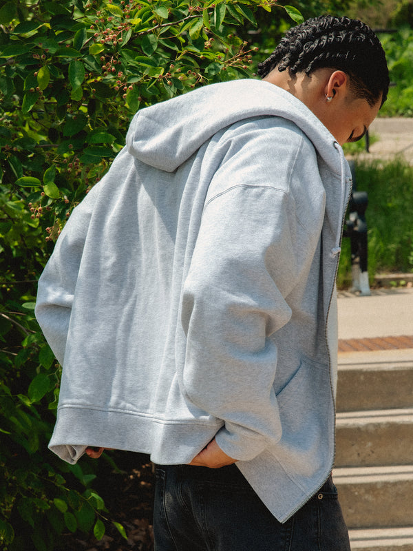 KOLBY RELAXED CREW FIT FULL ZIP HOODIE - HEATHER GREY