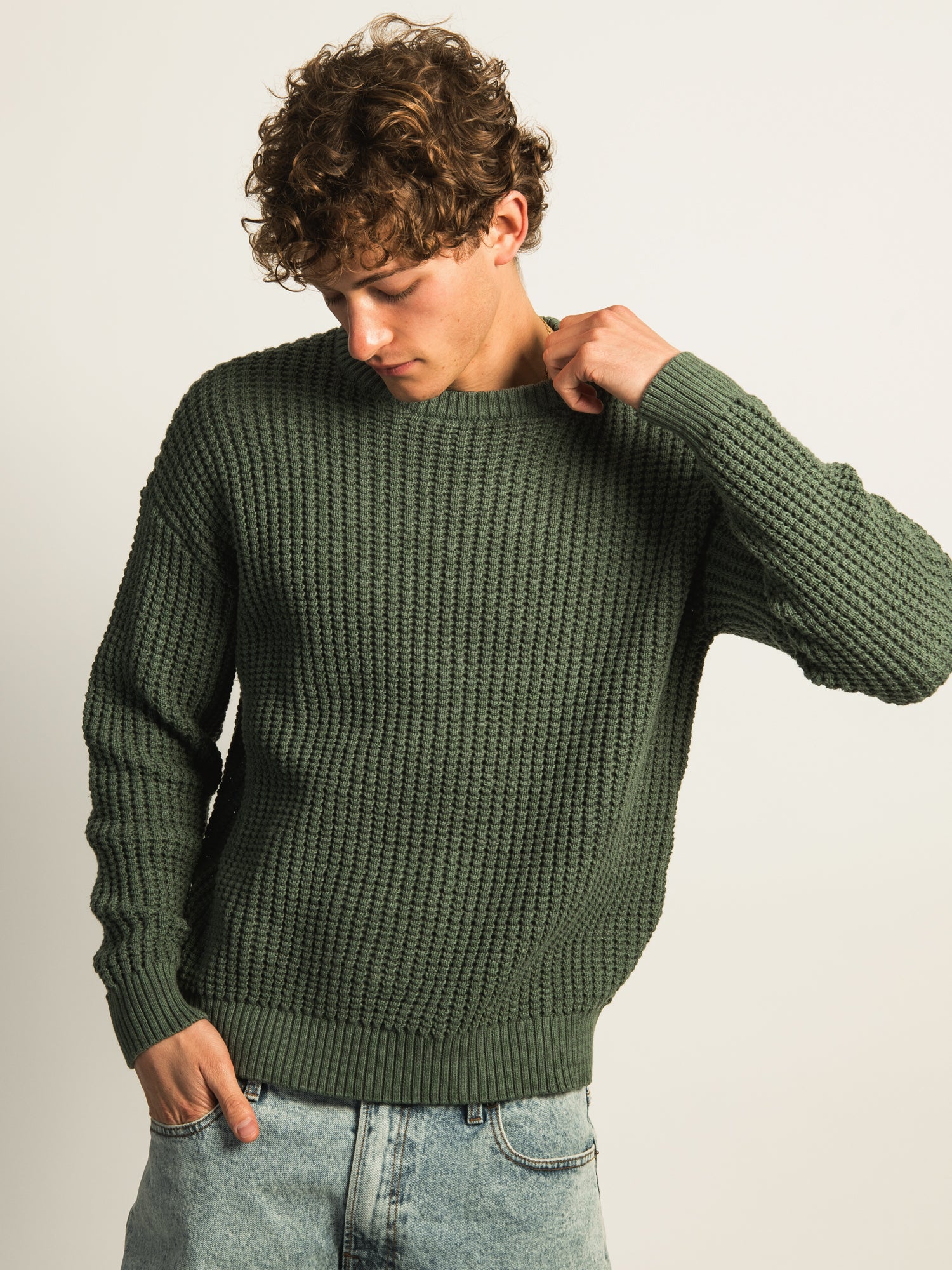 KOLBY FISHERMANS RIB SWEATER - OLIVE
