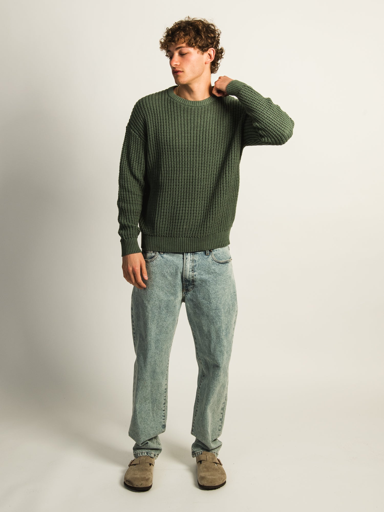 KOLBY FISHERMANS RIB SWEATER - OLIVE