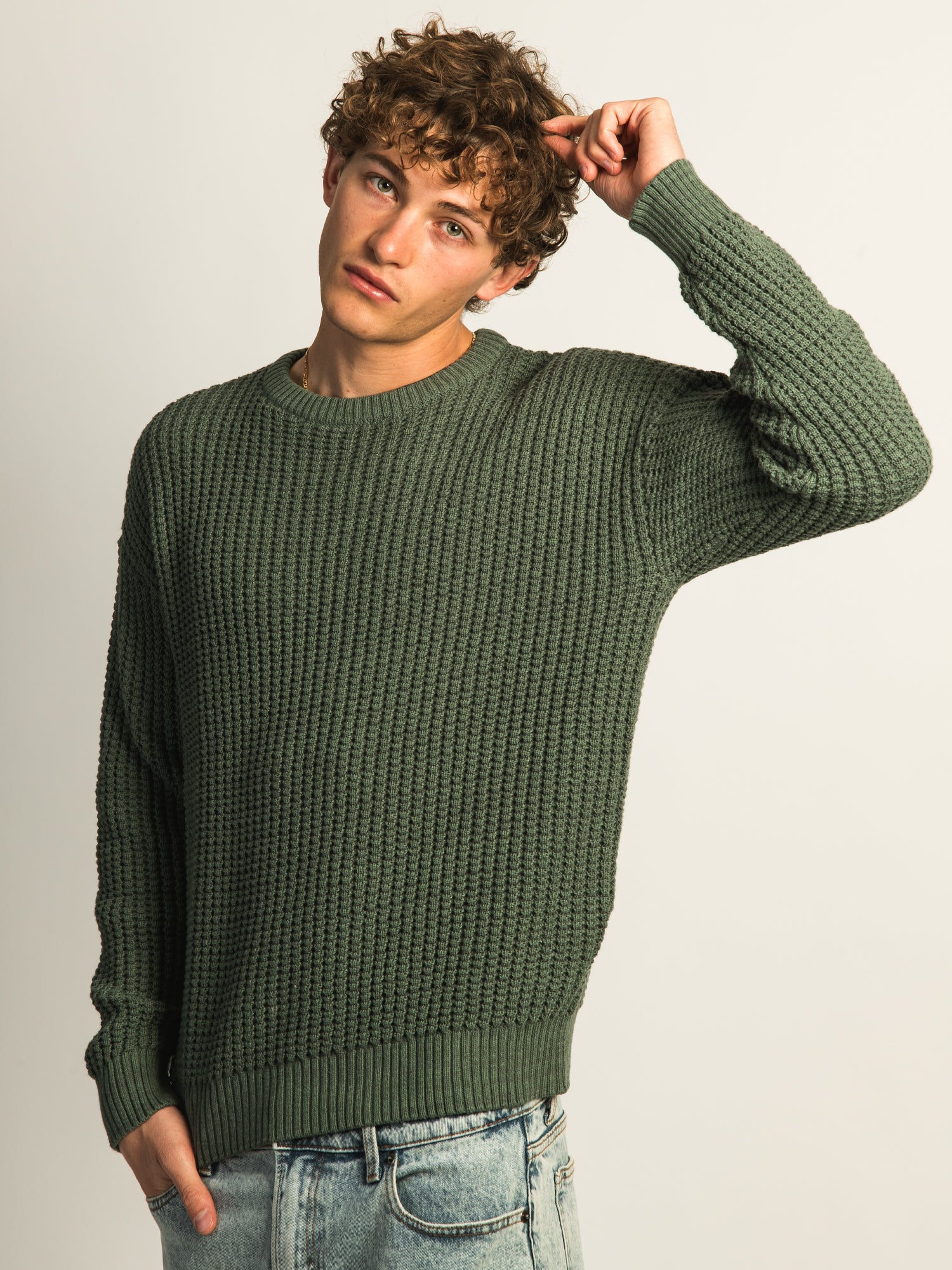 KOLBY FISHERMANS RIB SWEATER - OLIVE
