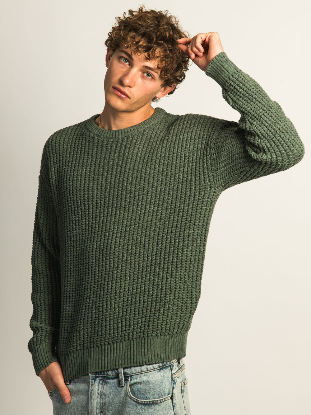 KOLBY FISHERMANS RIB SWEATER - OLIVE