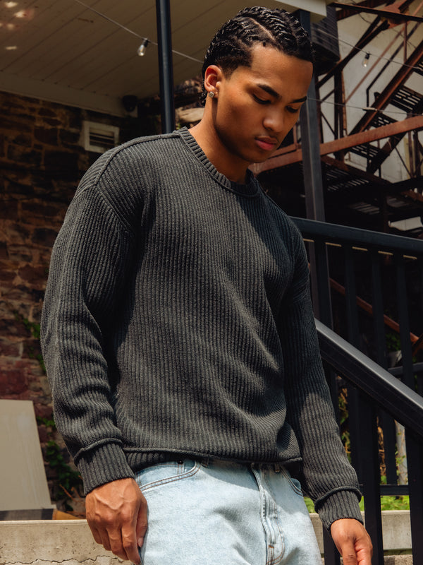 KOLBY RIB KNIT SWEATER - BLACK