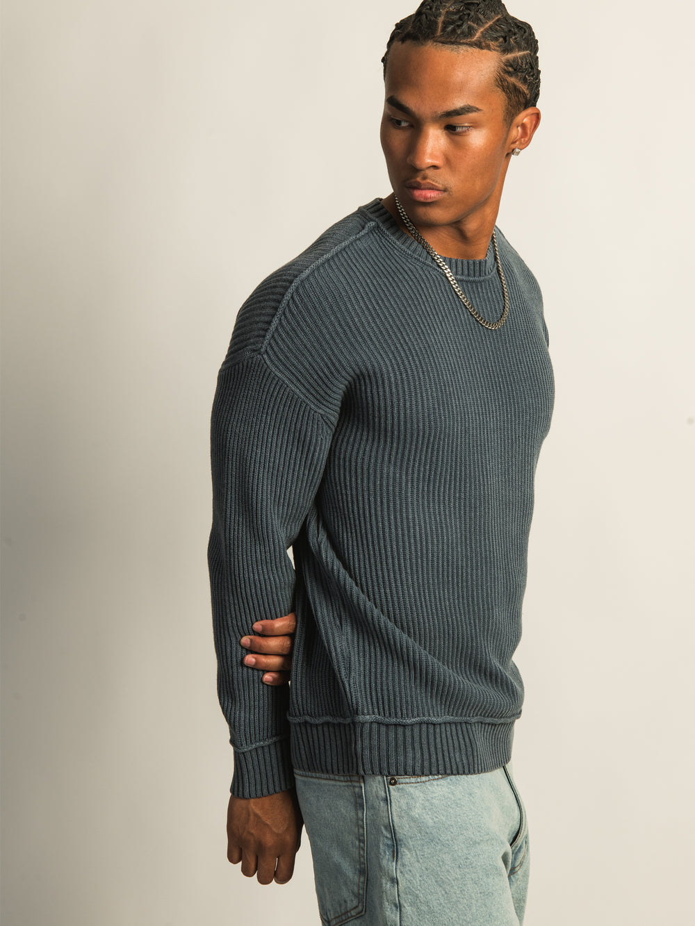 KOLBY RIB KNIT SWEATER - BLUE