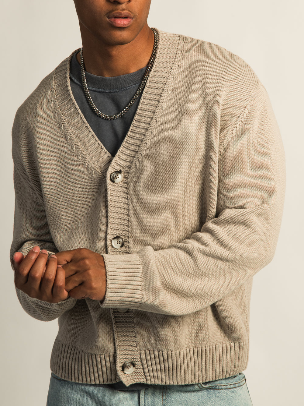 KOLBY BOXY CARDIGAN - PEBBLE