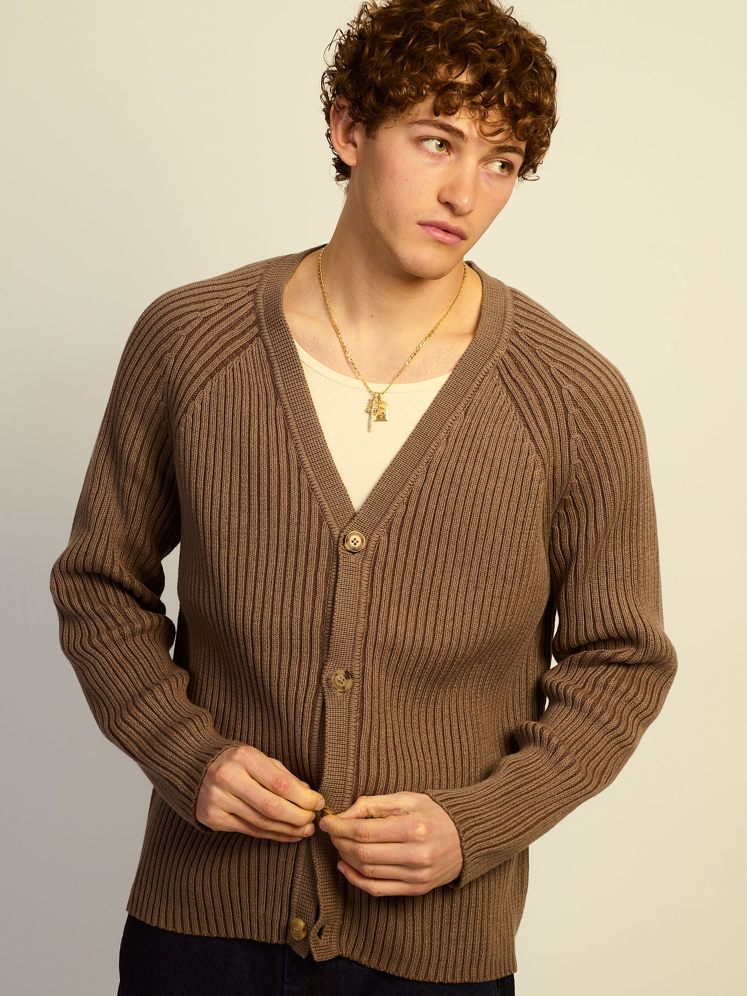 KOLBY RIBBED CARDIGAN - IRON