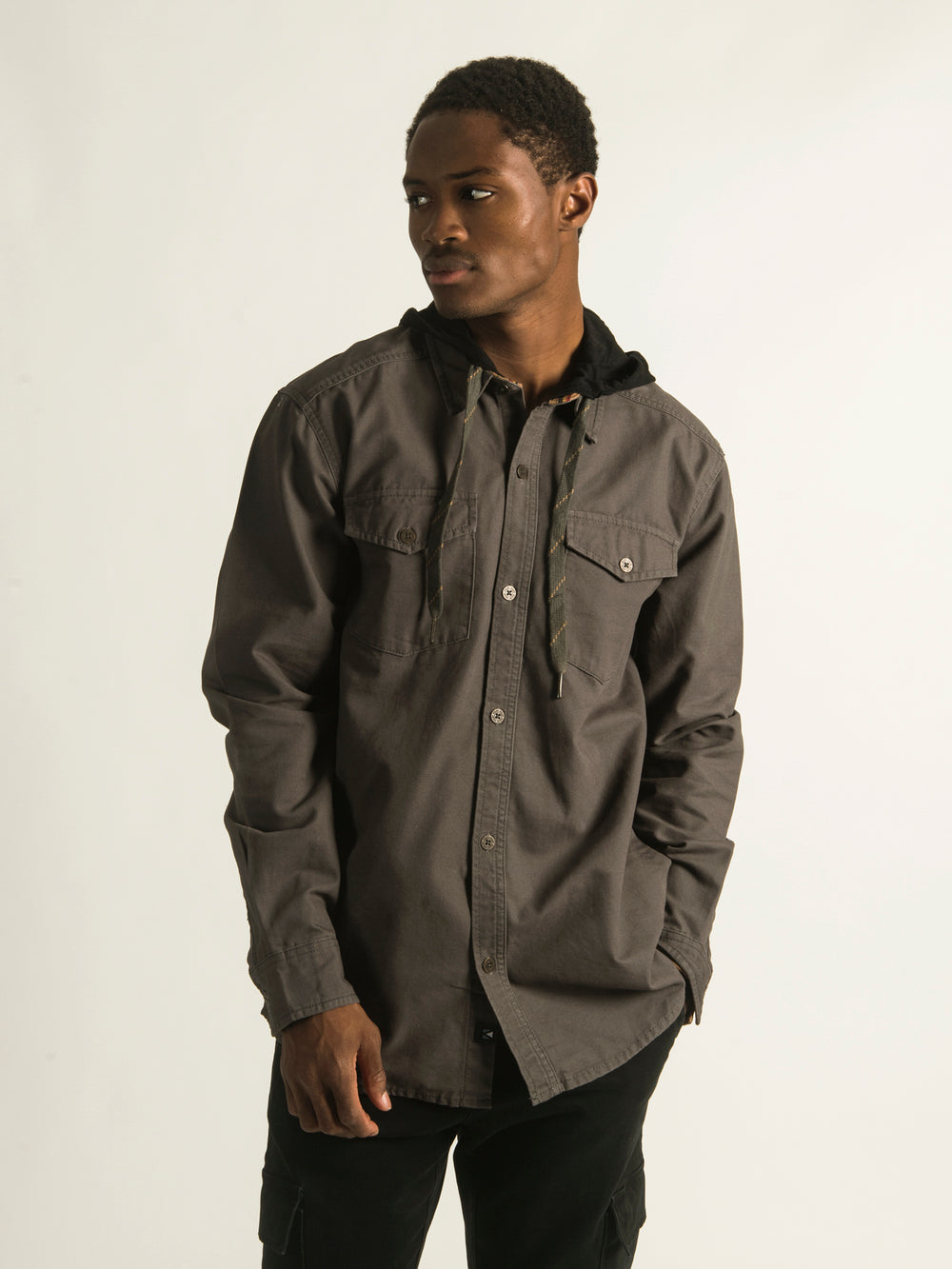 KOLBY COLLARED HOODIEED BUTTON UP - CLEARANCE