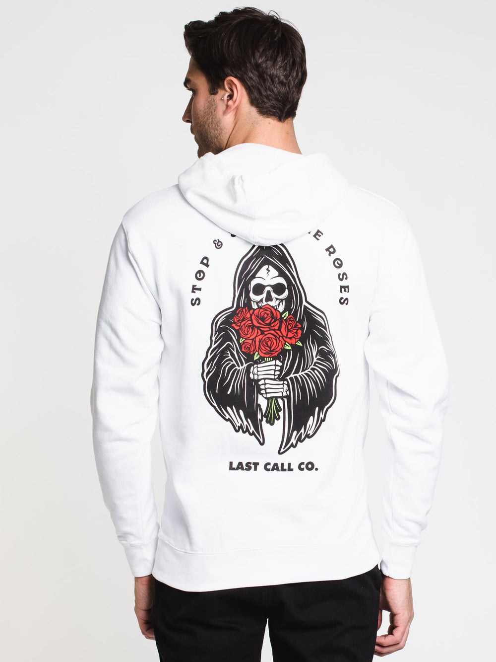 LAST CALL ROSES PULLOVER HOODIE - WHITE - CLEARANCE