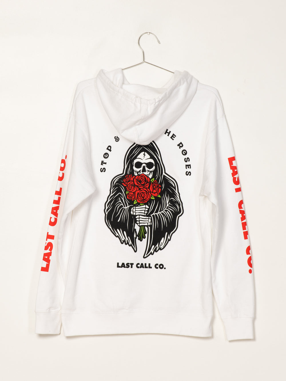 LAST CALL ROSES PULLOVER HOODIE - WHITE - CLEARANCE