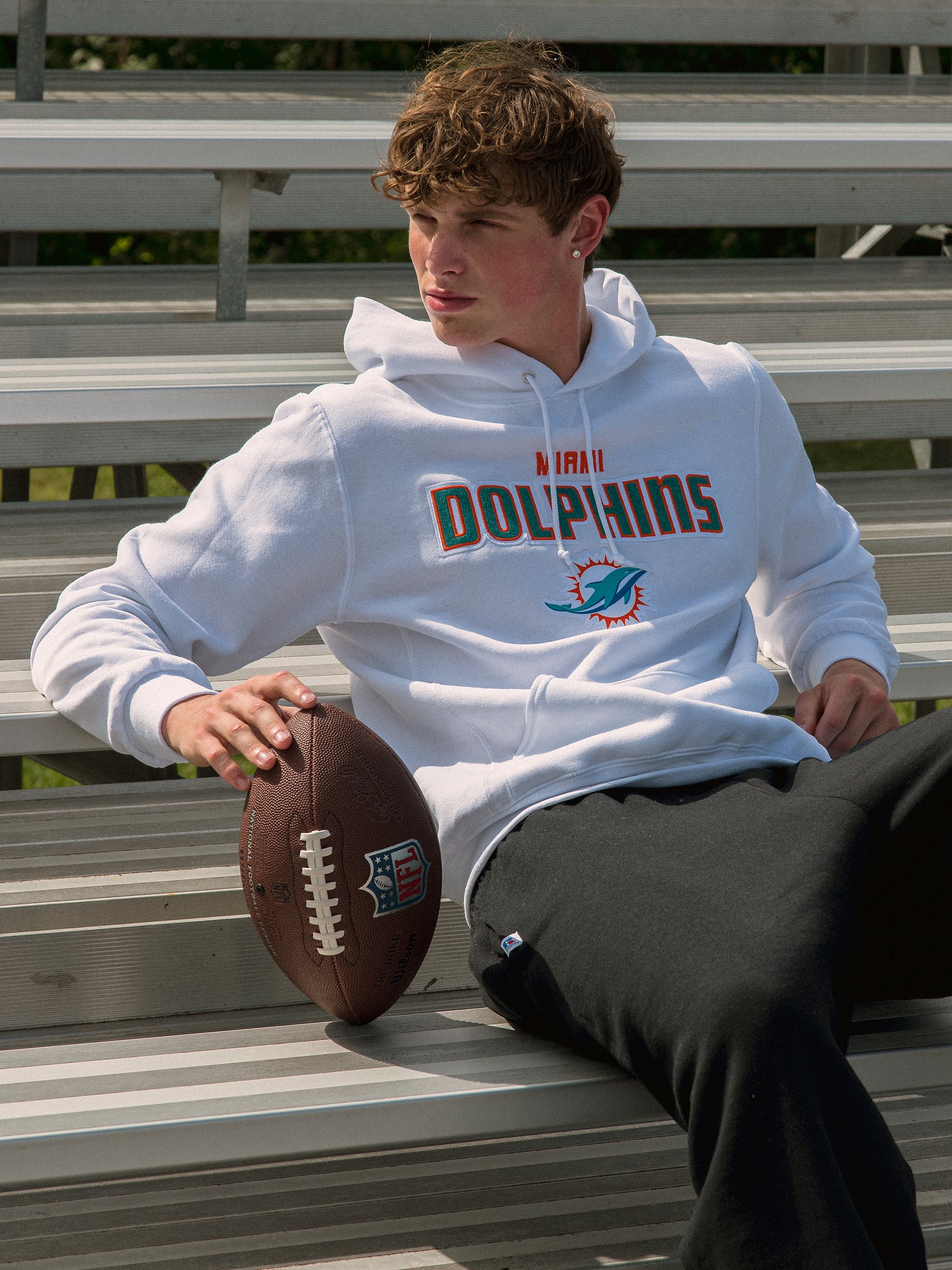 RUSSELL ATHLETIC Russell Nfl Miami Dolphins Logo Pullover Hoodie White L