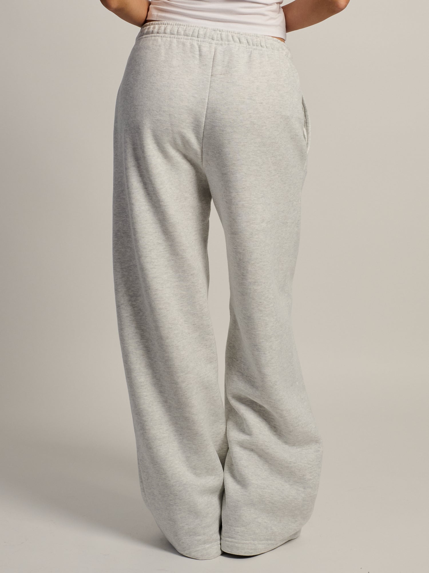 NIKE STUDIO FLEECE MID RISE WIDE LEG PANT - HEATHER GREY