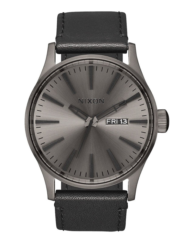 NIXON SENTRY LEATHER - GUNMETAL/BLACK WATCH - CLEARANCE