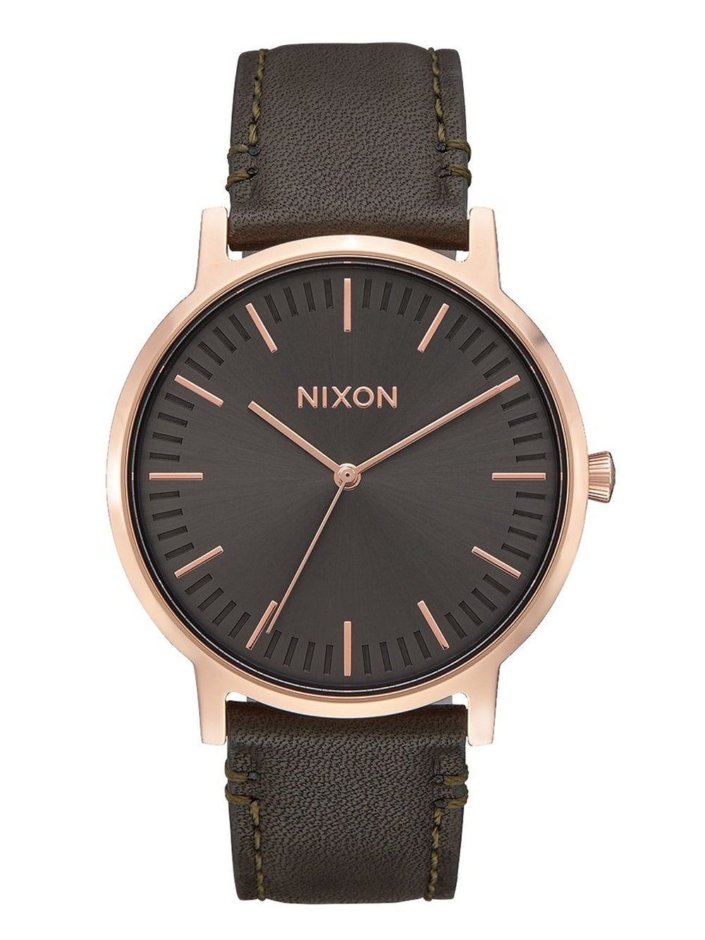 NIXON PORTER LEATHER - ROSE GOLD/GUN WATCH - CLEARANCE