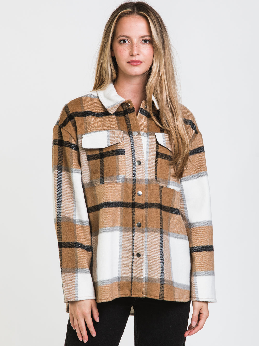 ONLY MACI LONG SLEEVE CHECK SHACKET  - CLEARANCE