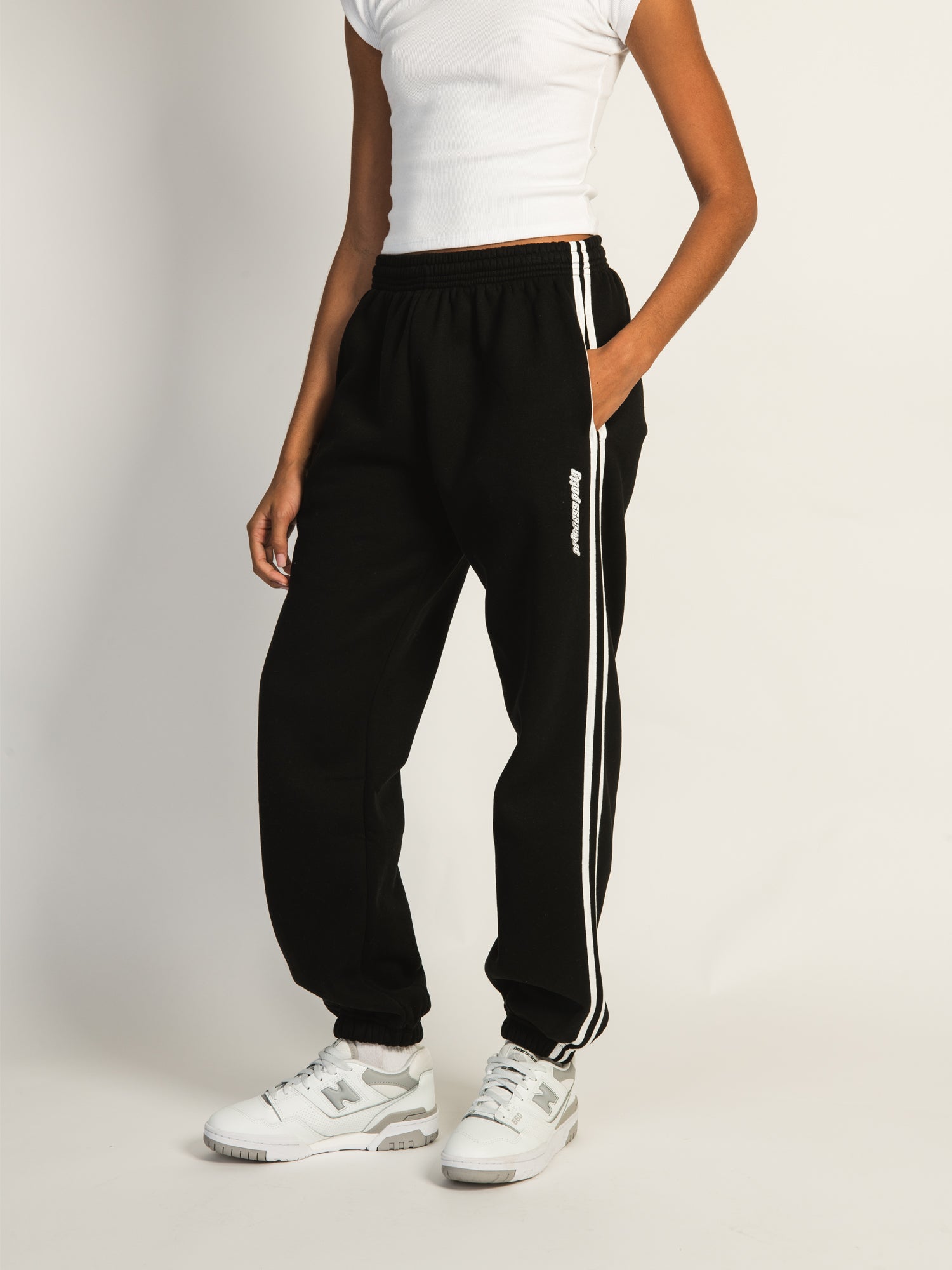 PRINCESS POLLY Princess Polly Stripe Track Pants Black S