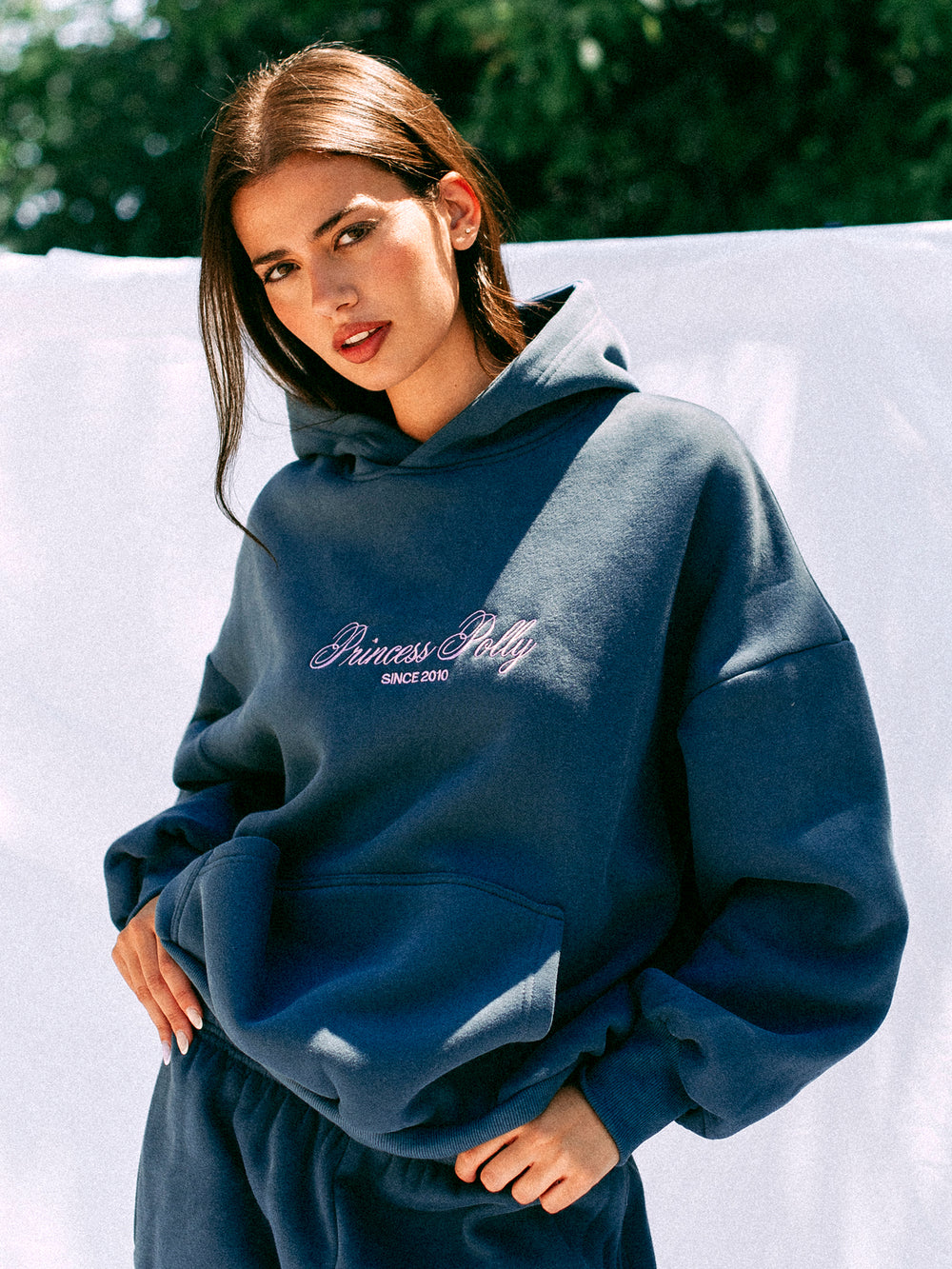 PRINCESS POLLY HOODED SCRIPT SWEATSHIRT