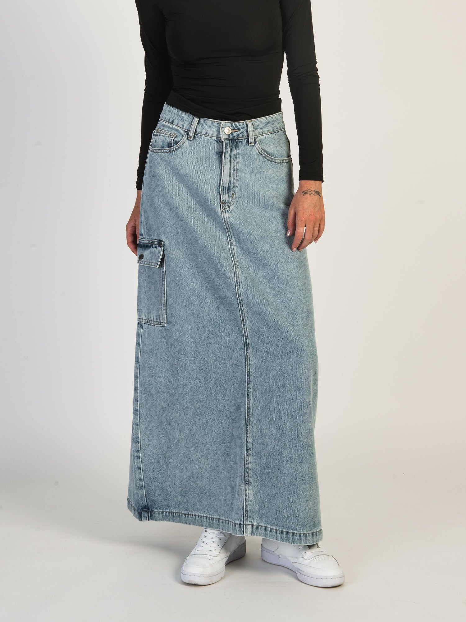 PRINCESS POLLY MCGUANE DENIM MIDI CARGO SKIRT